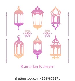 Arabic traditional Ramadan Kareem eastern lanterns. Muslim ornamental lanterns vector illustration. Muslim holiday lantern traditional
