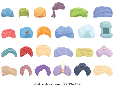 Arabic turban icons set cartoon vector. Arab hat. Oriental accessories