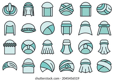 Arabic turban icons set outline vector. Arab hat accessories. Oriental turban