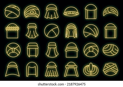 Arabic Turban Icons Set Outline Vector. Arab Hat Accessories. Oriental Turban