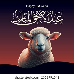 Arabic Typography Eid Mubarak Eid Al-Adha Eid Saeed , Eid Al-Fitr text Calligraphy, sheep vector