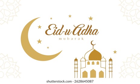 Tipografia árabe Eid Mubarak Eid Al-Adha Eid Saeed e texto grande Caligrafia significa em inglês " beato eid adha