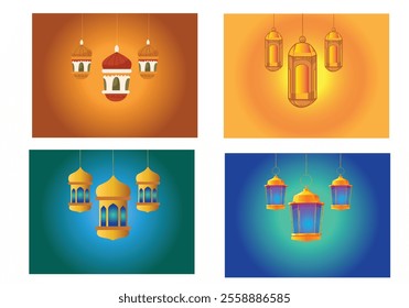 Arabic Vector ramadan kareem lamp light lantern set of islamic illustration