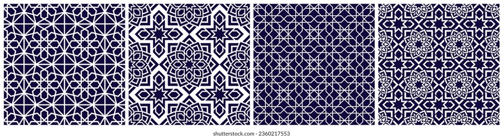 Arabic vector seamless pattern set. Repeated background. Traditional Kuwait, Oman, UAE wallpaper. Islamic arabesque decorative design. Abstract template texture. Backdrop in eastern style