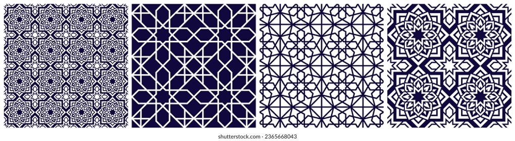 Arabic vector seamless patterns set. Repeated arab background with elegant arabesque. Islamic decorative template texture. Backdrop in eastern style for textile and fabric prints and design