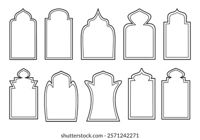 Arabic vector shape of window or door collection in line art style for Islamic decoration ornament or Islamic festival, Eid.