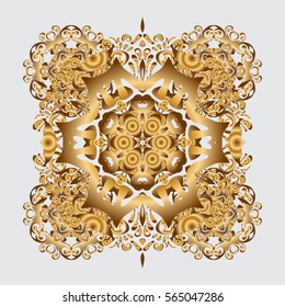 Arabic Vintage decorative ornament. East, Islam, Thai, Indian, ottoman motifs. Abstract Tribal, ethnic texture. Vector Mandala gold on gray background. Orient, symmetry lace, meditation symbol.