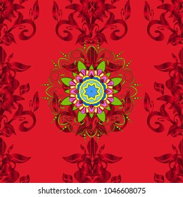 Arabic Vintage decorative ornament. Orient, symmetry lace. Abstract Tribal, ethnic texture. Mandala pattern. Vector Mandala colored on red, green colors. East, Islam, Thai, Indian, ottoman motifs.