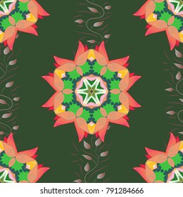 Arabic Vintage decorative ornament. Vector Mandala pattern on green, orange and neutral colors. East, Islam. Mandala colored background.