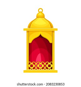 Arabic vintage golden red lantern. Ramadan Kareem celebration, traditional muslim symbol vector illustration