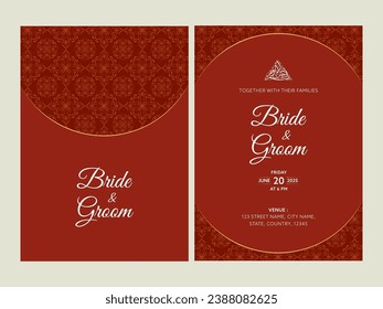 Arabic Wedding Invitation Cards In Front And Back Side in Red Color.