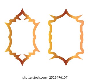 Janela ou arco árabe. Quadros em forma de lâmpada de ouro. Ilustração de vetor de borda dourada sobre fundo transparente