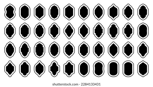 Arabic window black set. Arabian muslim shape arches. Ramadan Kareem design element. Traditional islamic arches.