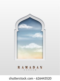 Arabic window design. Ramadan Kareem greeting card.