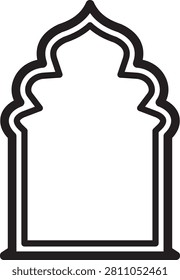 Arabic window and door icon featuring Islamic arch shapes mosque style frames traditional Middle Eastern architecture decorative entrances outline silhouette vector design