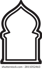 Arabic window and door icon featuring Islamic arch shapes mosque style frames traditional Middle Eastern architecture decorative entrances outline silhouette vector design