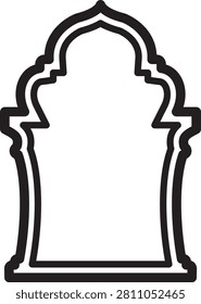 Arabic window and door icon featuring Islamic arch shapes mosque style frames traditional Middle Eastern architecture decorative entrances outline silhouette vector design