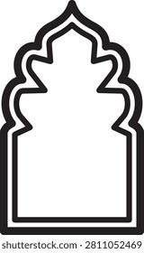 Arabic window and door icon featuring Islamic arch shapes mosque style frames traditional Middle Eastern architecture decorative entrances outline silhouette vector design