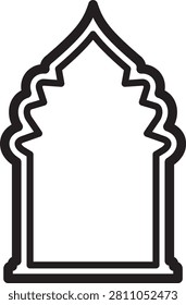 Arabic window and door icon featuring Islamic arch shapes mosque style frames traditional Middle Eastern architecture decorative entrances outline silhouette vector design