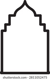 Arabic window and door icon featuring Islamic arch shapes mosque style frames traditional Middle Eastern architecture decorative entrances outline silhouette vector design