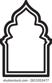 Arabic window and door icon featuring Islamic arch shapes mosque style frames traditional Middle Eastern architecture decorative entrances outline silhouette vector design