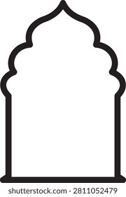 Arabic window and door icon featuring Islamic arch shapes mosque style frames traditional Middle Eastern architecture decorative entrances outline silhouette vector design