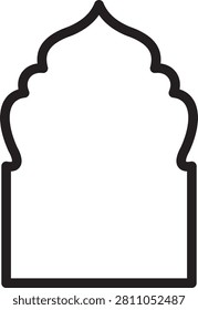 Arabic window and door icon featuring Islamic arch shapes mosque style frames traditional Middle Eastern architecture decorative entrances outline silhouette vector design
