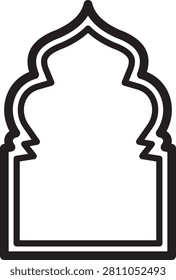 Arabic window and door icon featuring Islamic arch shapes mosque style frames traditional Middle Eastern architecture decorative entrances outline silhouette vector design