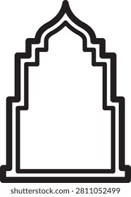 Arabic window and door icon featuring Islamic arch shapes mosque style frames traditional Middle Eastern architecture decorative entrances outline silhouette vector design