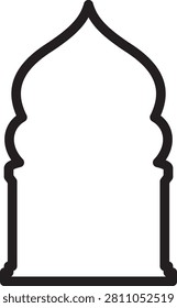 Arabic window and door icon featuring Islamic arch shapes mosque style frames traditional Middle Eastern architecture decorative entrances outline silhouette vector design