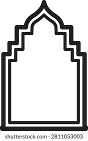 Arabic window and door icon featuring Islamic arch shapes mosque style frames traditional Middle Eastern architecture decorative entrances outline silhouette vector design