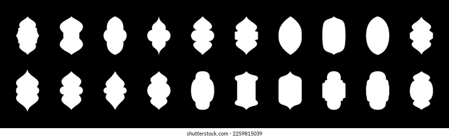 Arabic window frame set. Traditional islamic design illustration. Arabic muslim shape arch. Ramadan kareem shapes of windows and gates.