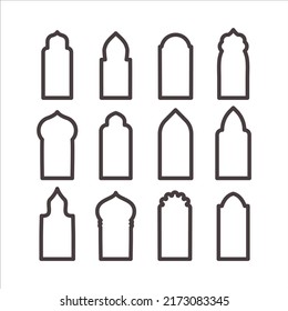 Arabic window line shape. Mosque doors gate. Decorative frame. Archtecture border. Vector