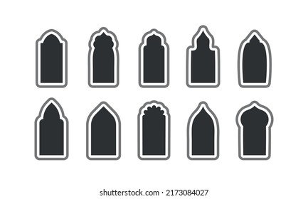 Arabic window line shape. Mosque doors gate. Decorative frame. Archtecture border. Vector