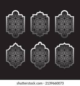 Arabic window set. Islamic frame with pattern background.