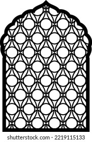 Silueta de ventana árabe con adorno decorativo de línea islámica