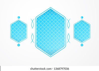 Arabic Windows, Block Pattern Background. Islamic Blue Ornament Vector. Geometric 3d Shape. Texture Arabian Traditional Motif - Vector