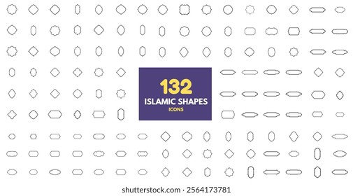 Arabic windows featuring a variety of arch shapes for mosques۔  Set of black silhouette Eid Mubarak decorative arches, mosque window frames, Arabic Muslim architecture design elements, Ramadan frames۔