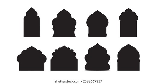 Arabic Windows Icon Set Islamic Arabic of Islamic Mosque Minaret Silhouette, Illustration for text box Collection