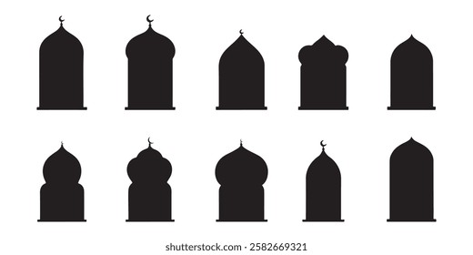 Arabic Windows Icon Set Islamic Arabic of Islamic Mosque Minaret Silhouette, Illustration for text box Collection