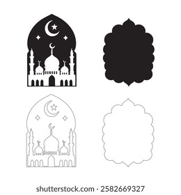 Arabic Windows Icon Set Islamic Arabic of Islamic Mosque Minaret Silhouette, Illustration for text box Collection