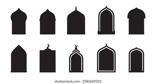 Arabic Windows Icon Set Islamic Arabic of Islamic Mosque Minaret Silhouette, Illustration for text box Collection