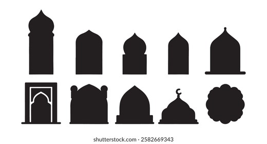 Arabic Windows Icon Set Islamic Arabic of Islamic Mosque Minaret Silhouette, Illustration for text box Collection