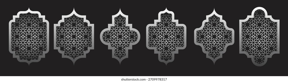arabic windows set islamic frame with pattern background