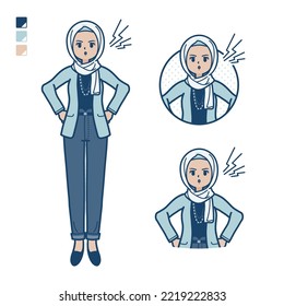 An arabic woman in casual fashion with anger images.It's vector art so it's easy to edit.