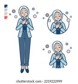 An arabic woman in casual fashion with Rest images.It's vector art so it's easy to edit.