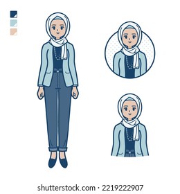 An arabic woman in casual fashion with Smiling images.It's vector art so it's easy to edit.