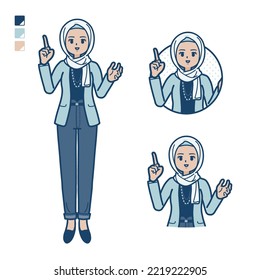 An arabic woman in casual fashion with speaking images.It's vector art so it's easy to edit.