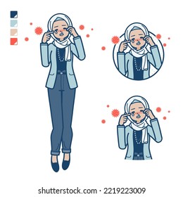 An arabic woman in casual fashion with Suffer from pollen allergy images.It's vector art so it's easy to edit.