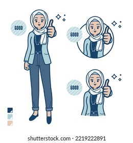 An arabic woman in casual fashion with Thumbs up images.It's vector art so it's easy to edit.